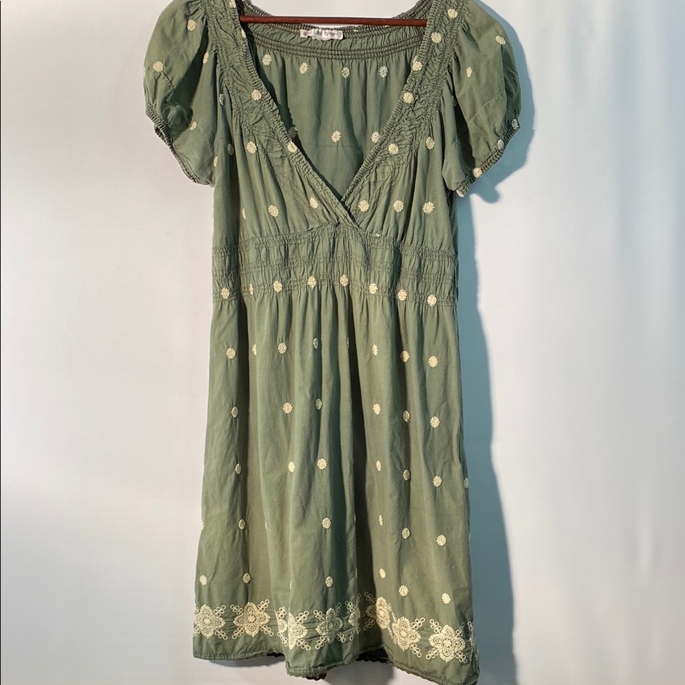Green Smocked Midi Sundress with Puff Cap Sleeves